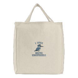 Belted Kingfisher Embroidery Embroidered Tote Bag