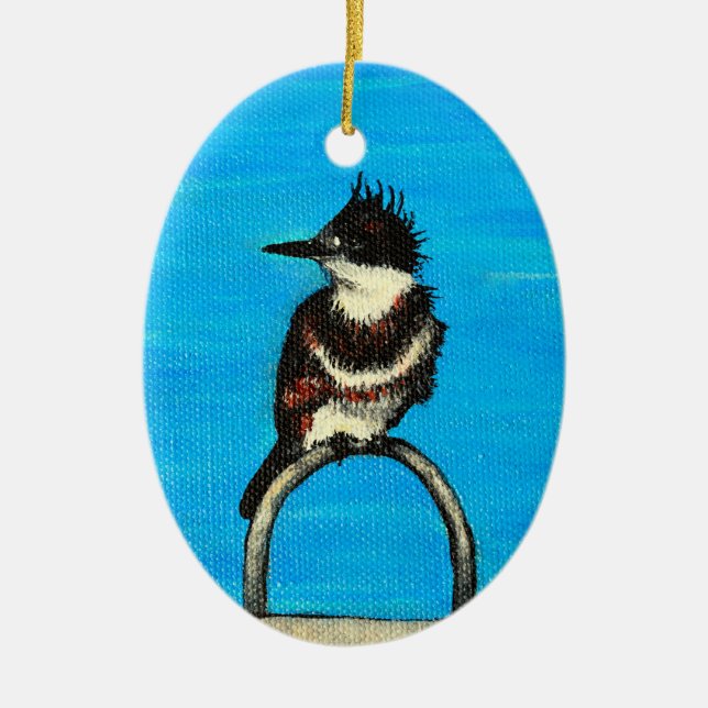 Belted Kingfisher Painting Ceramic Ornament (Front)
