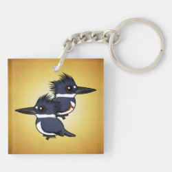 Belted Kingfisher Pair Square Keychain (double-sided)