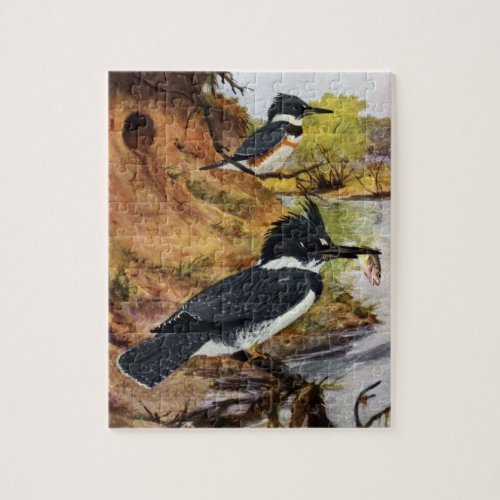 Belted Kingfishers and Their Nest Tunnel Jigsaw Puzzle