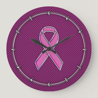 Belted Pink Ribbon Awareness Carbon Fiber Decor Large Clock