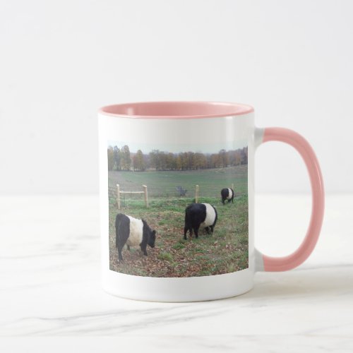 Beltie Cow Herd Along a Trail Landscape Galloways Mug