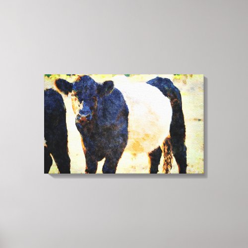 Beltie Cow Watercolor Painting Belted Galloway Art Canvas Print