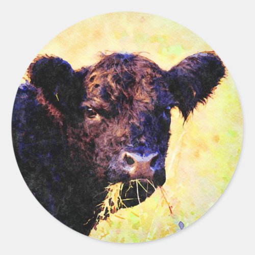 Beltie Cow Watercolor Painting Belted Galloway Art Classic Round Sticker