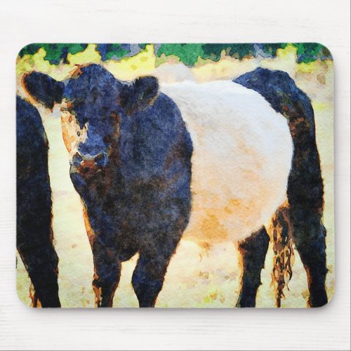 Beltie Cow Watercolor Painting Belted Galloway Cow Mouse Pad