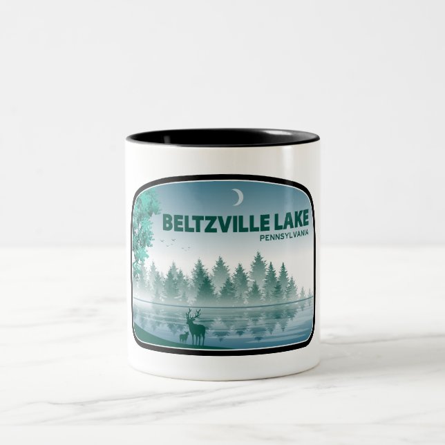 Beltzville Lake Pennsylvania Deer Two-Tone Coffee Mug (Center)