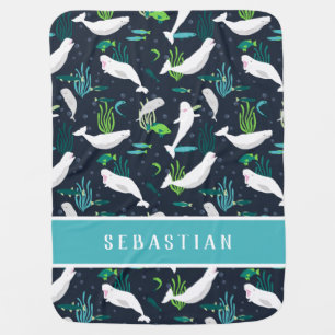 Beluga Add Your Name Blue Baby Blanket