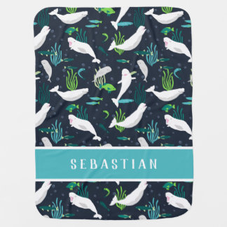 Beluga Add Your Name Blue Baby Blanket