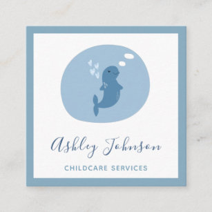 Beluga Baby Whale Pastel Blue Childcare Babysitter Square Business Card
