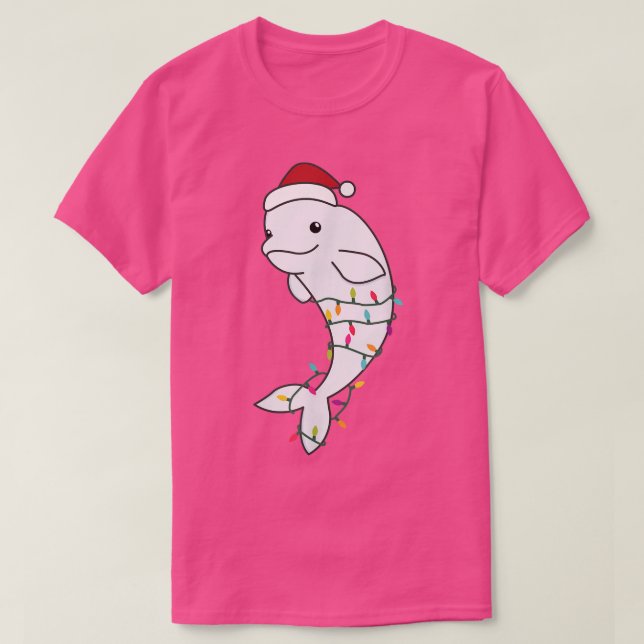 Beluga merry Christmas Fairy Lights Sweet Animals  T-Shirt (Design Front)