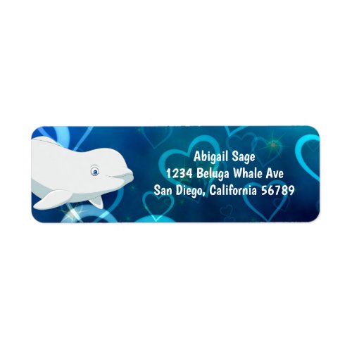 Beluga Whale and Blue Hearts Arctic Address Label