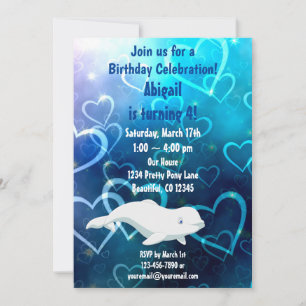 Beluga Whale and Blue Hearts Arctic Birthday Party Invitation