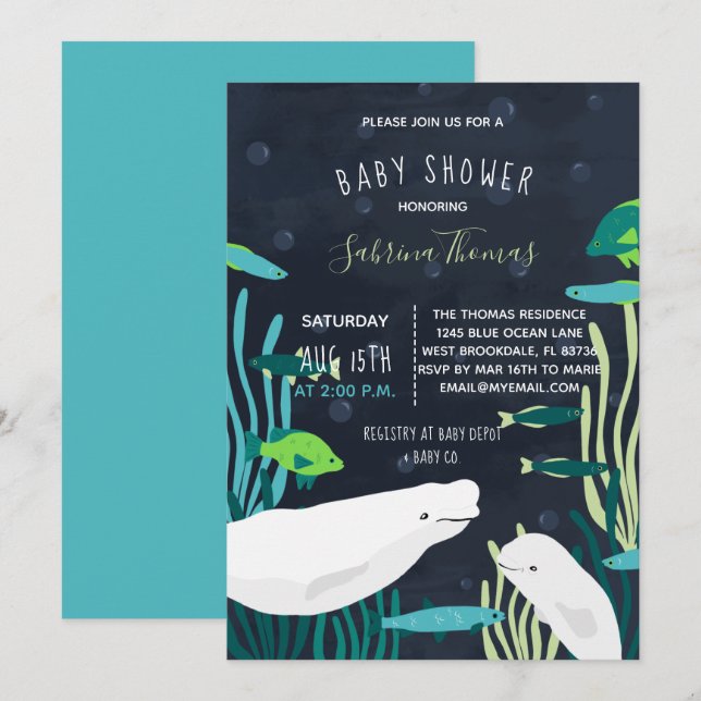 Beluga Whale Baby Shower Invitation (Front/Back)