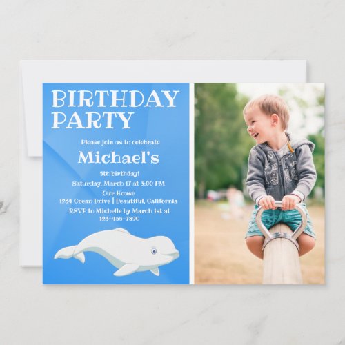 Beluga Whale Blue Arctic Ocean Photo Birthday Invitation