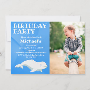 Beluga Whale Blue Arctic Ocean Photo Birthday  Invitation