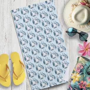 Beluga Whale Blue Beach Towel
