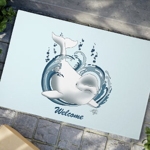 Beluga Whale Blue Doormat