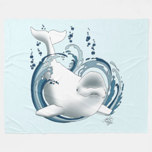 Beluga Whale Blue Fleece Blanket