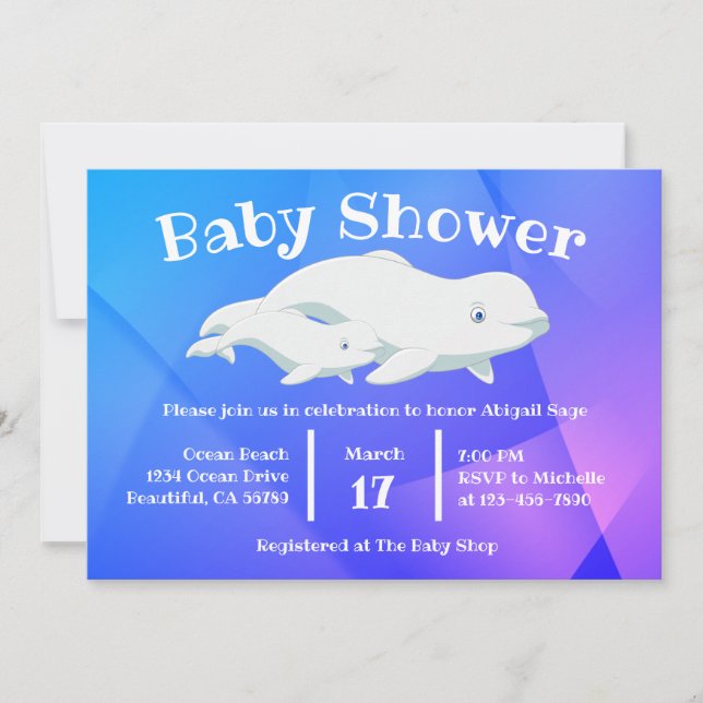 Beluga Whale Blue, Pink Arctic Ocean Baby Shower Invitation (Front)