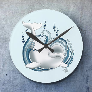 Beluga Whale Blue Round Clock