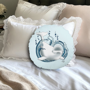 Beluga Whale Blue Round Pillow