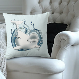 Beluga Whale Blue Throw Pillow