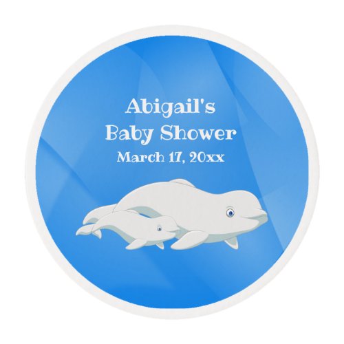 Beluga Whale Blue White Arctic Ocean Baby Shower Edible Frosting Rounds