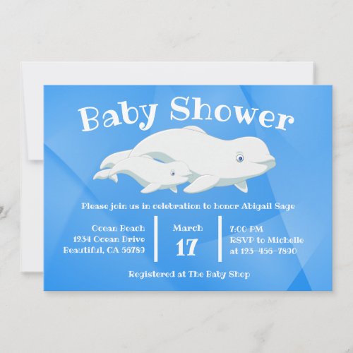 Beluga Whale Blue White Arctic Ocean Baby Shower Invitation