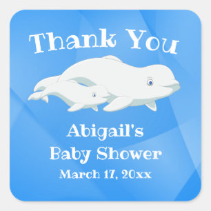 Beluga Whale Blue, White Arctic Ocean Baby Shower Square Sticker