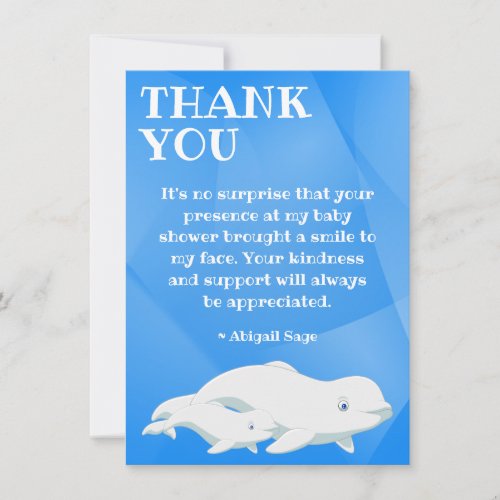 Beluga Whale Blue White Arctic Ocean Baby Shower Thank You Card