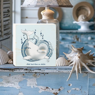 Beluga Whale Blue Wooden Box Sign
