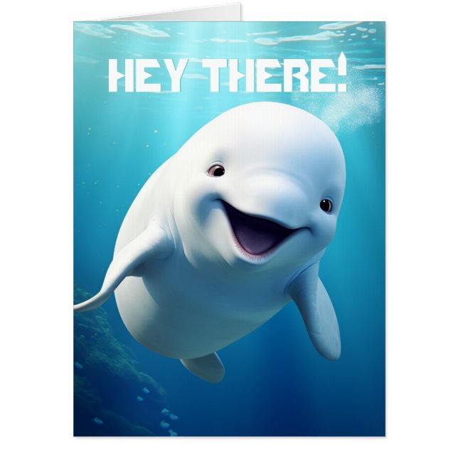 Beluga Whale Cartoon Blue Arctic Ocean Birthday Card (Front)