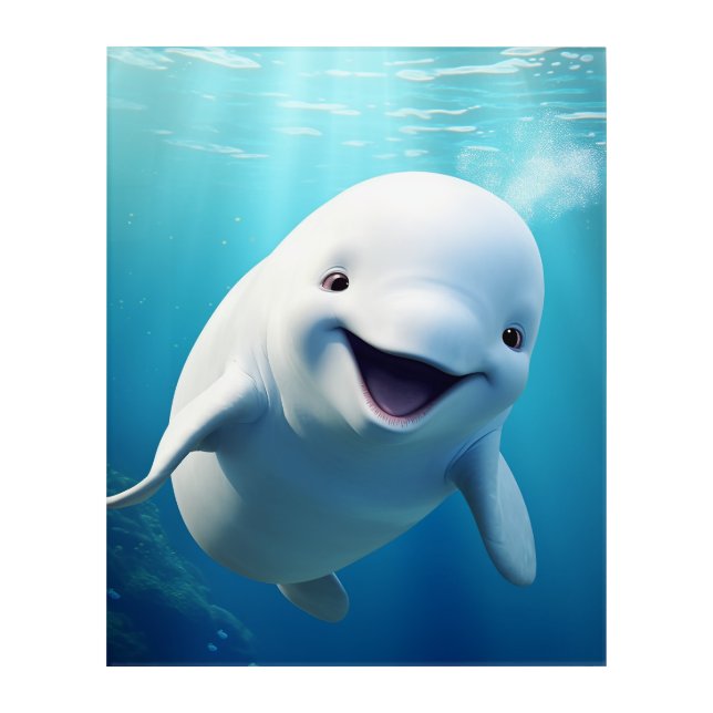 Beluga Whale Cartoon Blue Green Arctic Ocean  Acrylic Print (Front)
