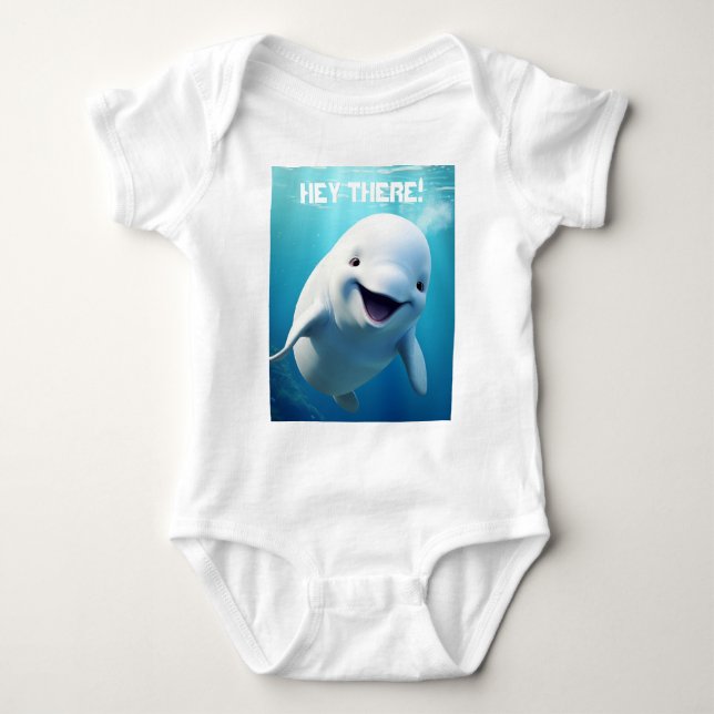 Beluga Whale Cartoon Blue Green Arctic Ocean  Baby Bodysuit (Front)