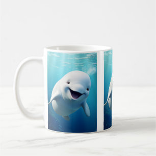 Beluga Whale Cartoon Blue Green Arctic Ocean  Coffee Mug