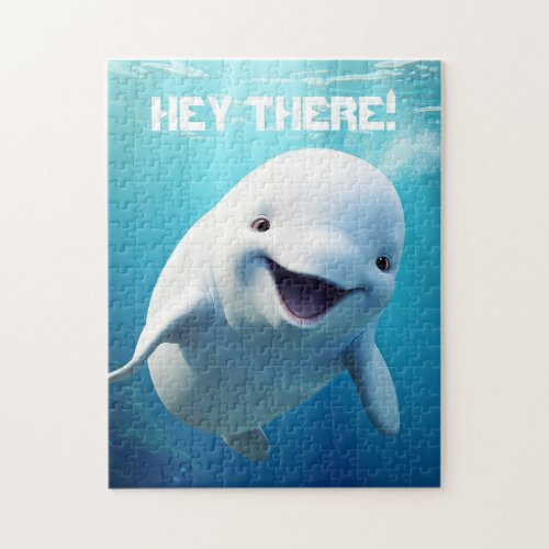 Beluga Whale Cartoon Blue Green Arctic Ocean  Jigsaw Puzzle