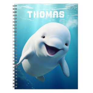 Beluga Whale Cartoon Blue Green Arctic Ocean  Notebook
