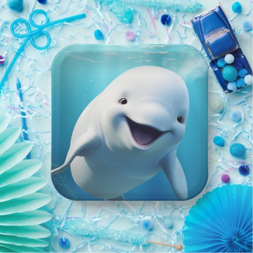 Beluga Whale Cartoon Blue Green Arctic Ocean  Paper Plates