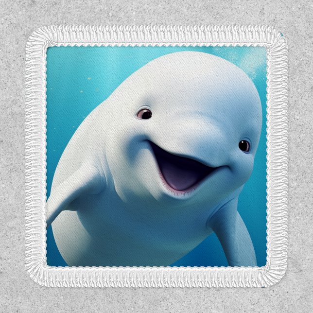 Beluga Whale Cartoon Blue Green Arctic Ocean  Patch (Front)