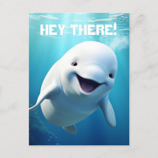 Beluga Whale Cartoon Blue Green Arctic Ocean Postcard