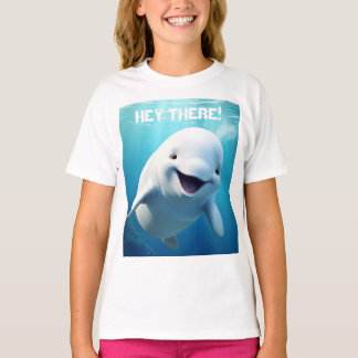 Beluga Whale Cartoon Blue Green Arctic Ocean T-Shirt