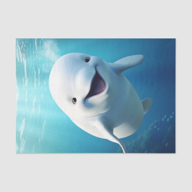 Beluga Whale Cartoon Blue Green Arctic Ocean  Tissue Paper (Front)