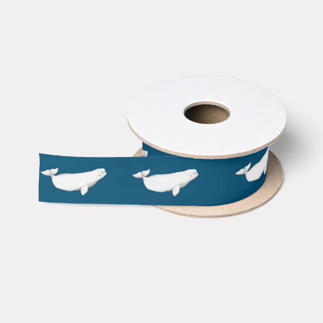 Beluga Whale Illustration Whale Gift Navy Blue Satin Ribbon | Zazzle