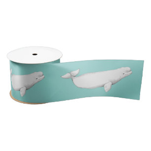 Beluga Whale Illustration Whale Lover Gift Blue Satin Ribbon