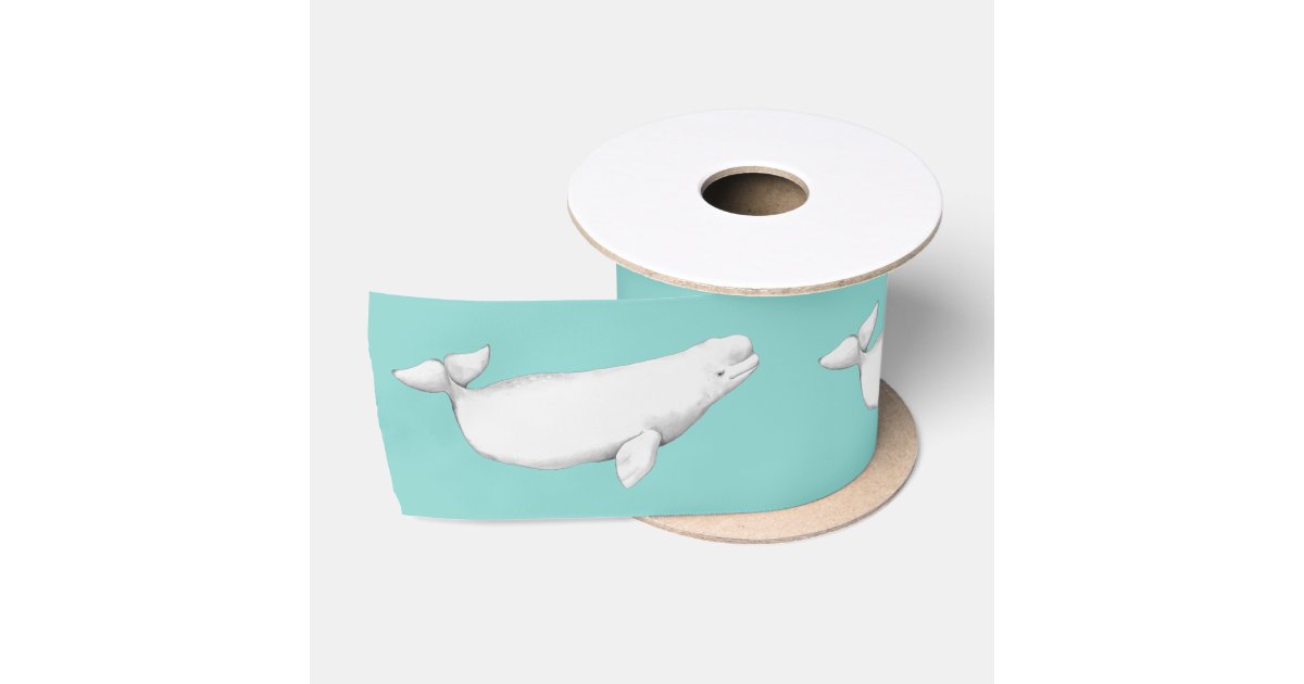 Beluga Whale Illustration Whale Lover Gift Blue Satin Ribbon | Zazzle