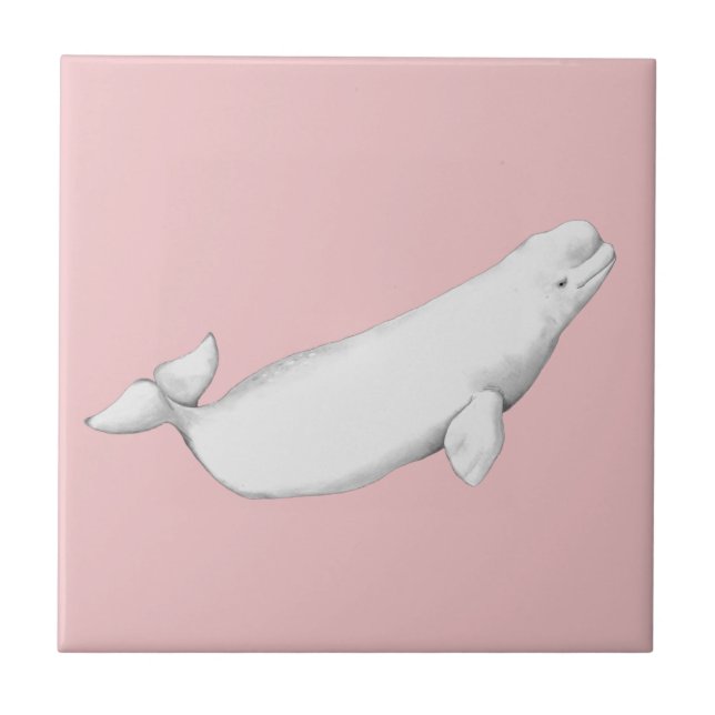 Beluga Whale Illustration Whale Lover Gift Pink Ceramic Tile (Front)