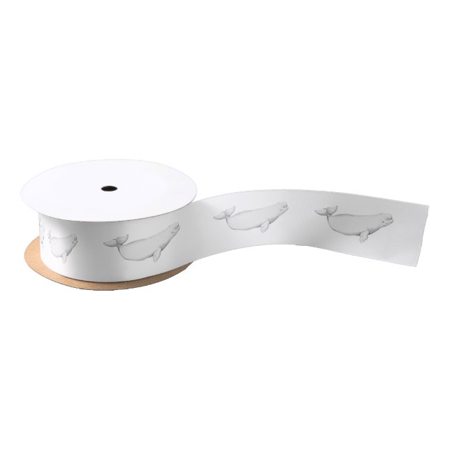 Beluga Whale Illustration Whale Lover Gift White  Satin Ribbon (Spool)