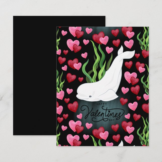 Beluga Whale Love Valentine’s Day Card in Black (Front/Back)