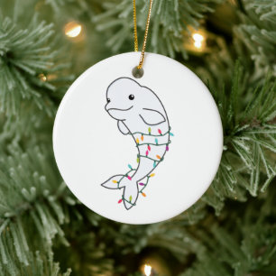 Beluga Whale Merry Christmas Winter Animals Whales Ceramic Ornament
