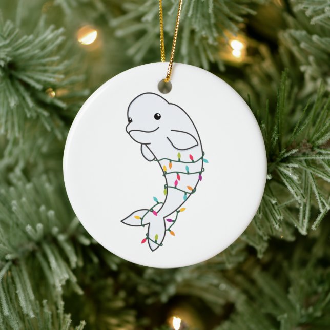 Beluga Whale Merry Christmas Winter Animals Whales Ceramic Ornament (Tree)